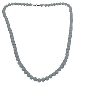 Vintage Milk Glass Necklace Single Strand Hand Knotted Beads 28” Long